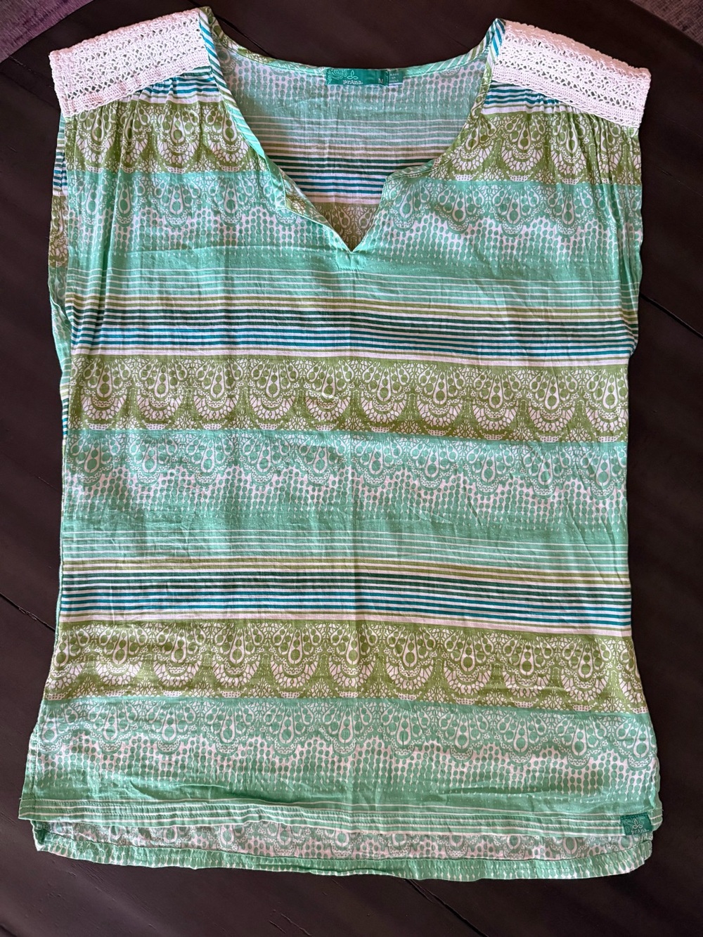 PrAna Women’s Mint Green Patterned Organic Cotten & Silk Top